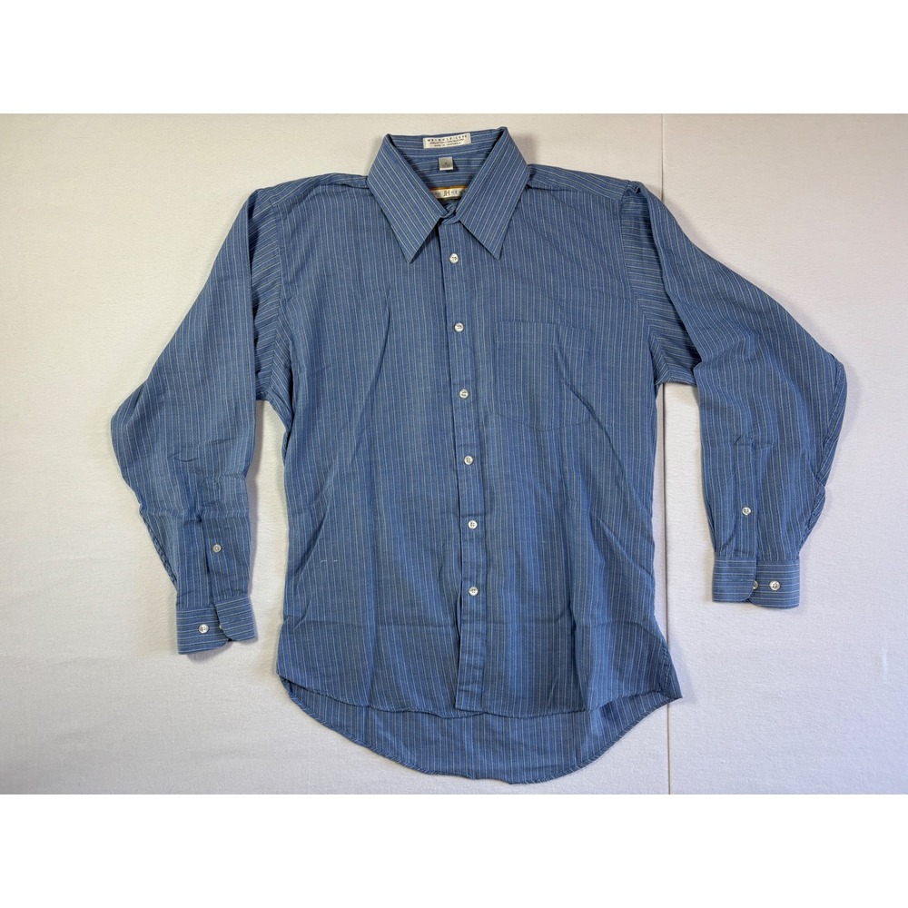 John Henry Mens Blue Pinstripe Long Sleeve Wrinkle Less Dress Shirt‎ Size 16